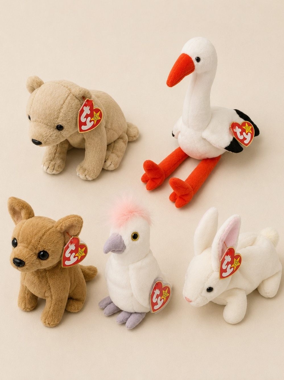 Ty Beanie Babies Lot Almond Tiny Stilts Kuku Nibbler Vintage 98-99 Retro 90s Kid